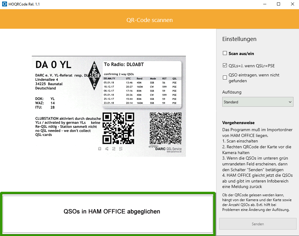 QR-Code von QSL-Karten einscannen