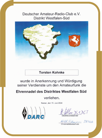 Ehrennadel des DARC Urkunde