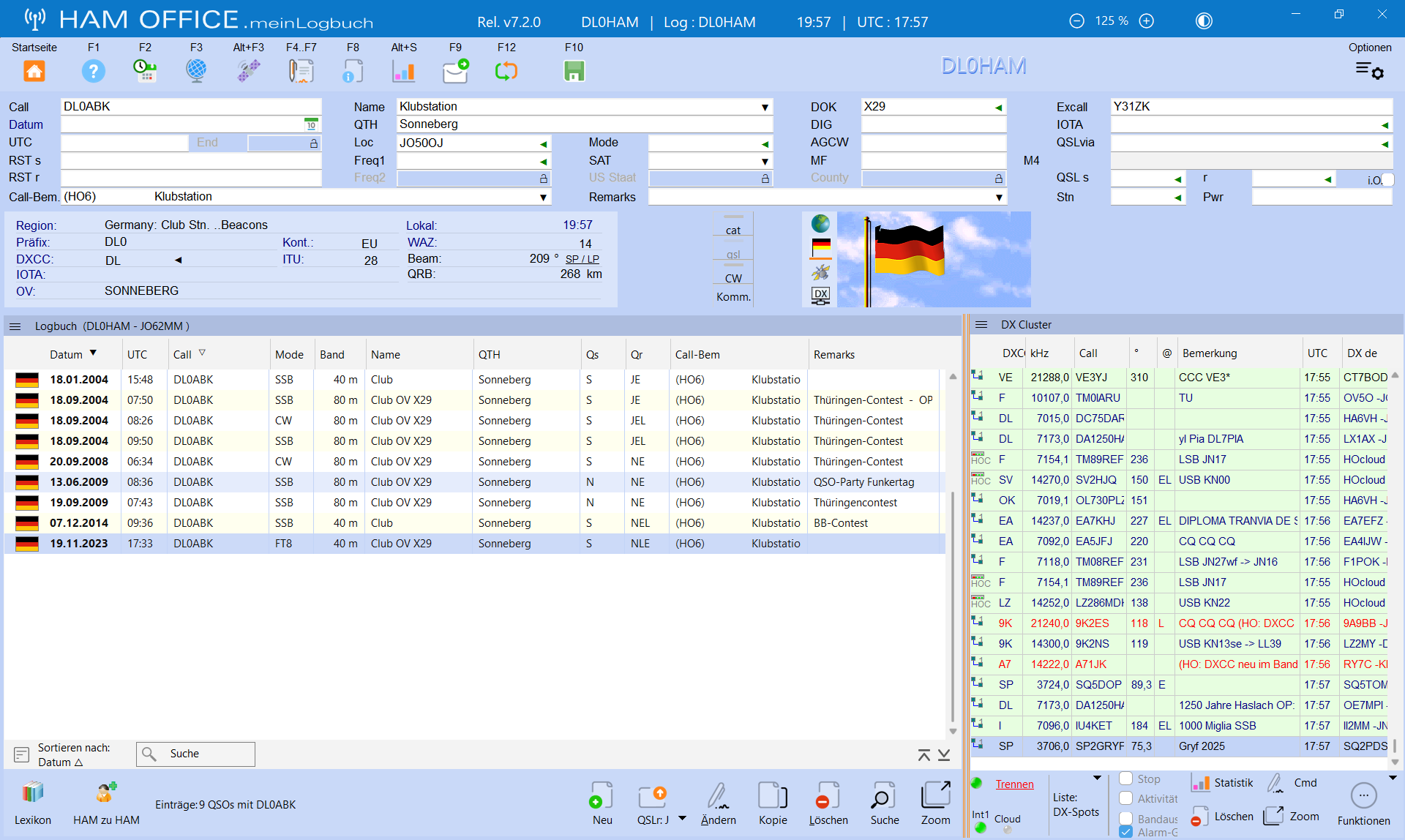 dx-cluster bei der qso-eingabe hamoffice mein amateurfunk logbuch