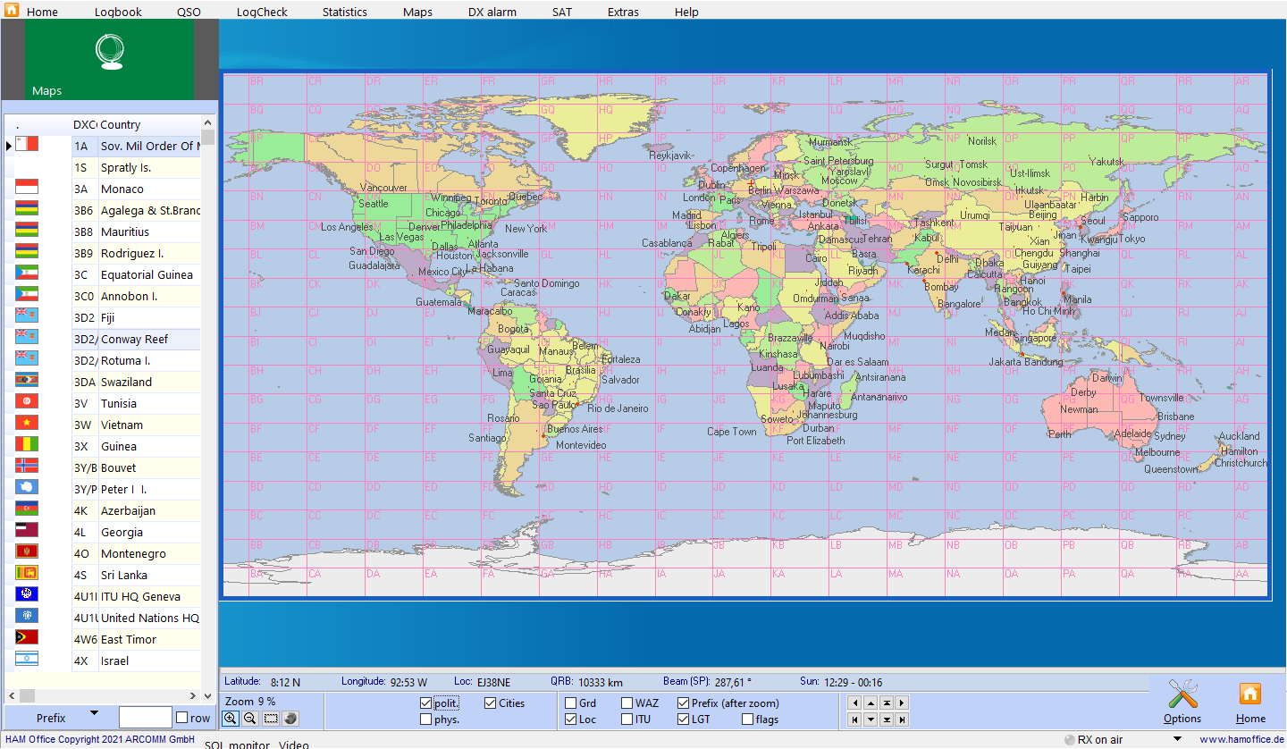 HAM OFFICE - Amateur radio maps: locator grid and zones