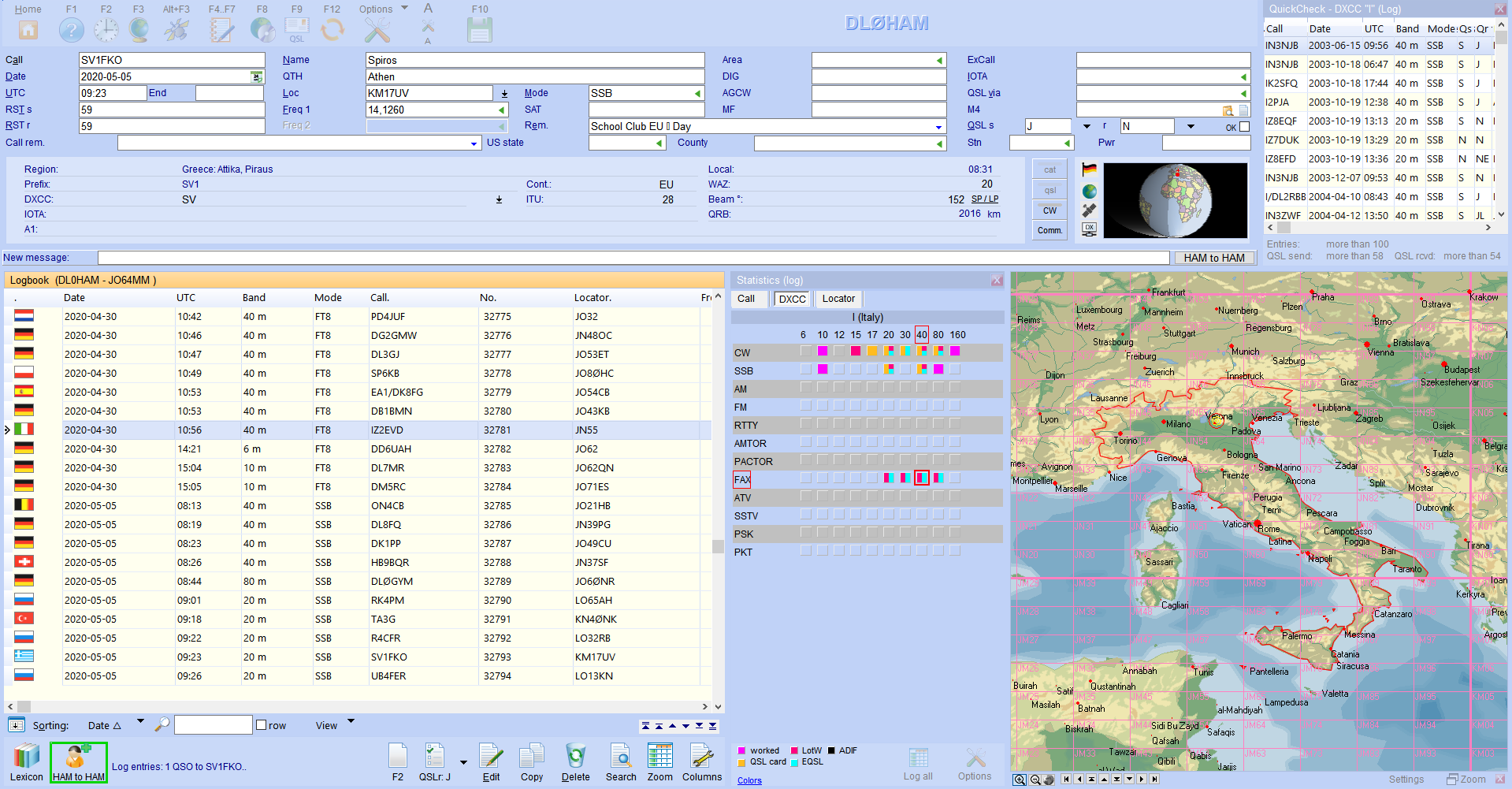 qso-input layout with quickcheck map and statistics hamoffice my amateur radio logbook